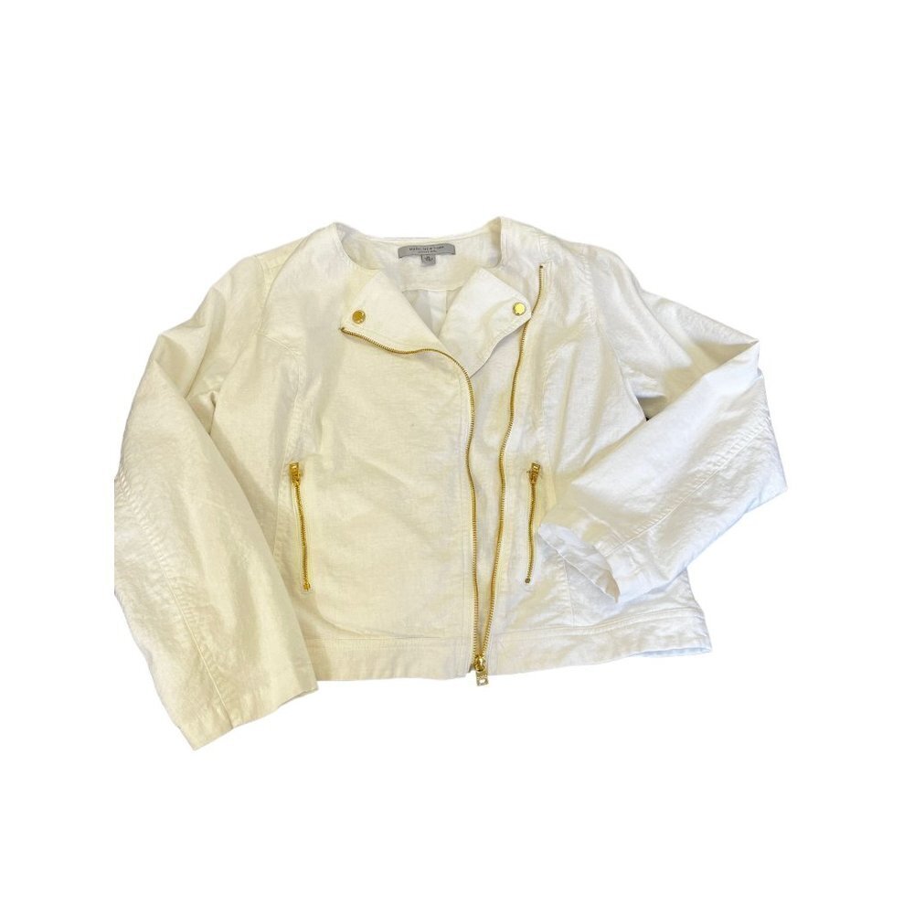 Marc New York Women Short Peacoat White Linen Gold Zipper Size XL - Picture 3 of 10